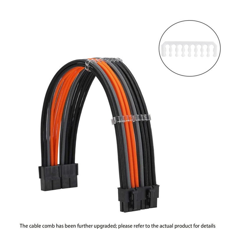 Formulamod Sleeve Extension Power Supply Cable Kit 18AWG ATX 24P+ EPS 8-P+PCI-E8-P with Combs for PSU to Motherboard/GPU Fm-NCK3 (Black Orange Grey) - Image 2